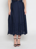 Floral Lace Embroidered Hem A-Line Maxi Skirt SKIRT Gracia Fashion NAVY S 