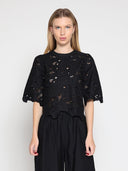 Floral Lace Embroidered Short Sleeve Crop Top TOP Gracia Fashion BLACK S 