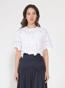 Floral Lace Embroidered Short Sleeve Crop Top TOP Gracia Fashion WHITE S 