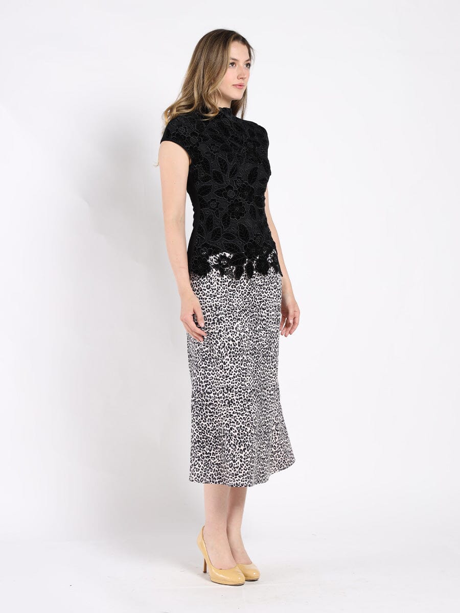 Floral Lace Front Cap Sleeve Mock Neck Top TOP Gracia Fashion 