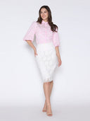 Floral Lace Puff Sleeve Striped Shirt TOP Gracia Fashion 
