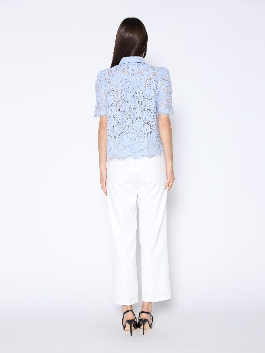 Floral Lace Short Sleeve Button Down Shirt TOP Gracia Fashion 