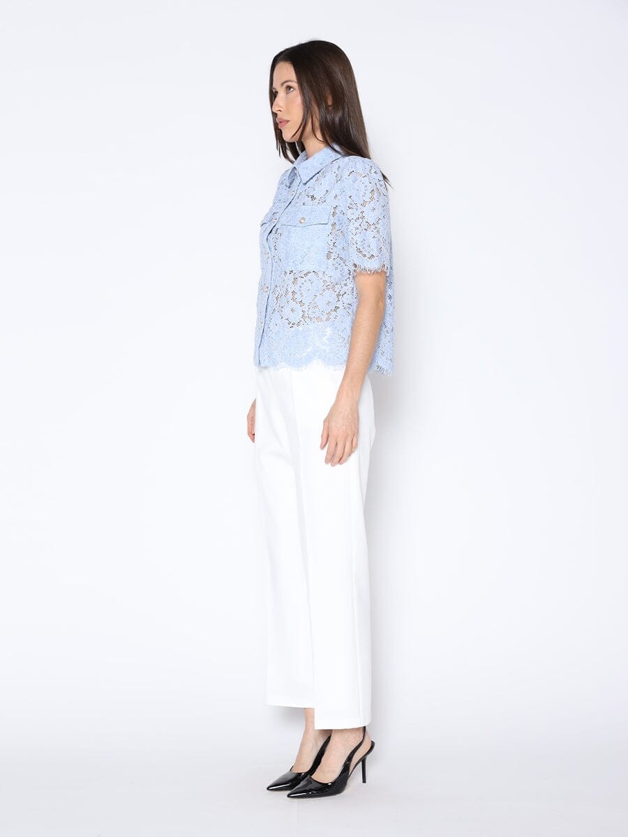 Floral Lace Short Sleeve Button Down Shirt TOP Gracia Fashion 