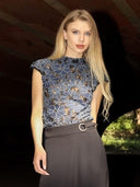 Floral Mesh Lace T-Shirt TOP Gracia Fashion BLUE S 