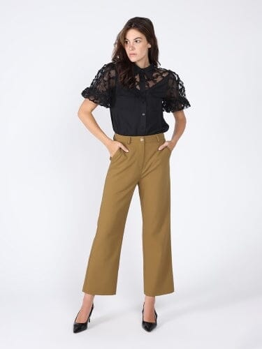 Floral mesh sleeve top TOP Gracia Fashion BLACK S 