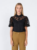 Floral mesh sleeve top TOP Gracia Fashion BLACK S 