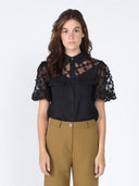 Floral mesh sleeve top TOP Gracia Fashion BLACK S 