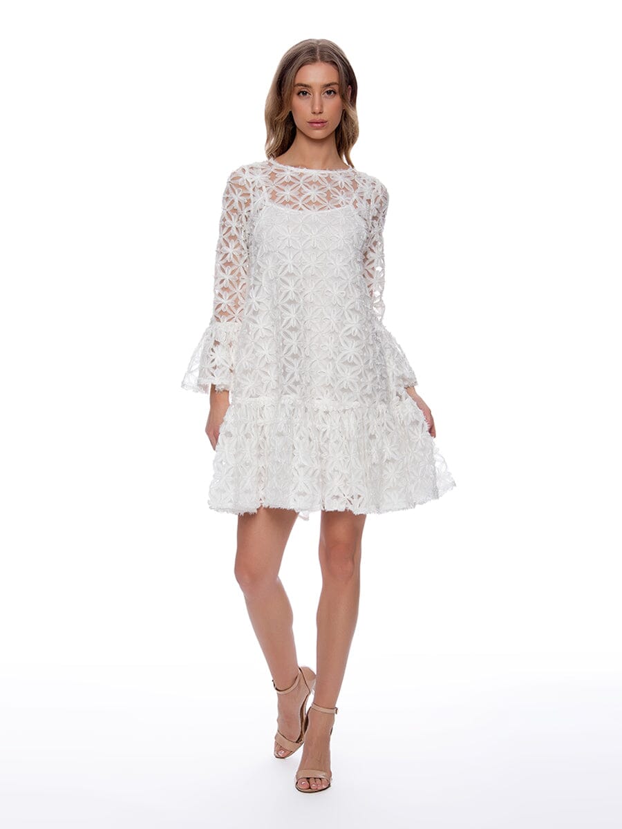 FLORAL PATTERN SHEER MIDI DRESS DRESS Gracia Fashion WHITE S 