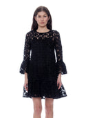 Floral Pattern Sheer Midi Dress DRESS Gracia Fashion BLACK S 