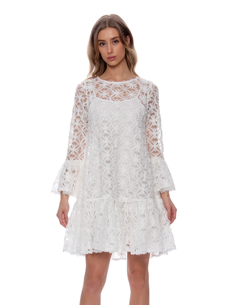 FLORAL PATTERN SHEER MIDI DRESS DRESS Gracia Fashion WHITE S 