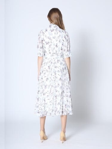 Floral Pleated Bow Neck Midi Dress DRESS Gracia Fashion 