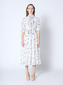 Floral Pleated Bow Neck Midi Dress DRESS Gracia Fashion WHITE S 