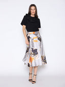 Floral Print A-Line Midi Skirt SKIRT Gracia Fashion 