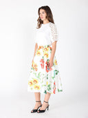 Floral Print A-line Midi Skirt SKIRT Gracia Fashion 