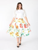 Floral Print A-line Midi Skirt SKIRT Gracia Fashion 