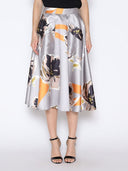 Floral Print A-Line Midi Skirt SKIRT Gracia Fashion TAUPE S 