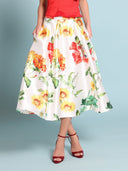 Floral Print A-line Midi Skirt SKIRT Gracia Fashion WHITE S 