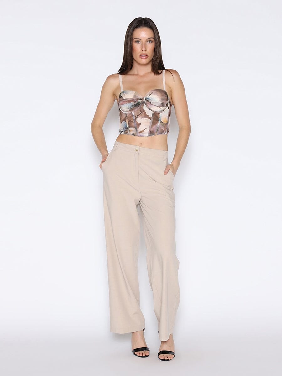Floral Print Bustier Top TOP Gracia Fashion BROWN S 