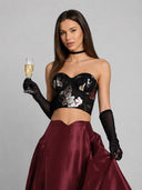Floral Print Bustier Top TOP Gracia Fashion BLACK S 