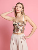 Floral Print Bustier Top TOP Gracia Fashion BROWN S 