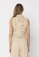 Floral Print Collared Sleeveless Vest VEST Gracia Fashion 
