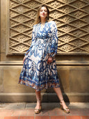 Floral print elastic waist v-neck dress DRESS Gracia Fashion 