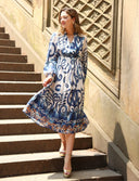 Floral print elastic waist v-neck dress DRESS Gracia Fashion 