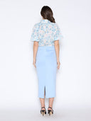 Floral Print Eyelet Puff Sleeve Button-Down Shirt TOP Gracia Fashion 