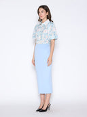 Floral Print Eyelet Puff Sleeve Button-Down Shirt TOP Gracia Fashion 