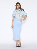 Floral Print Eyelet Puff Sleeve Button-Down Shirt TOP Gracia Fashion 