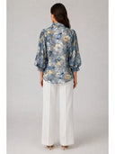 Floral Print Front Tie Neck Puff Sleeve Top TOP Gracia Fashion 