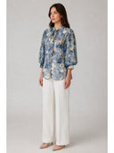 Floral Print Front Tie Neck Puff Sleeve Top TOP Gracia Fashion 