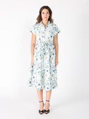 Floral Print Lace Work Short Sleeve Belt Dress DRESS Gracia Fashion 