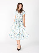 Floral Print Lace Work Short Sleeve Belt Dress DRESS Gracia Fashion 