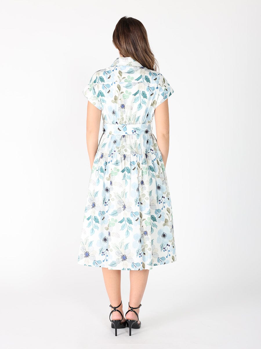 Floral print lace work short sleeve belt dress DRESS Gracia Fashion 