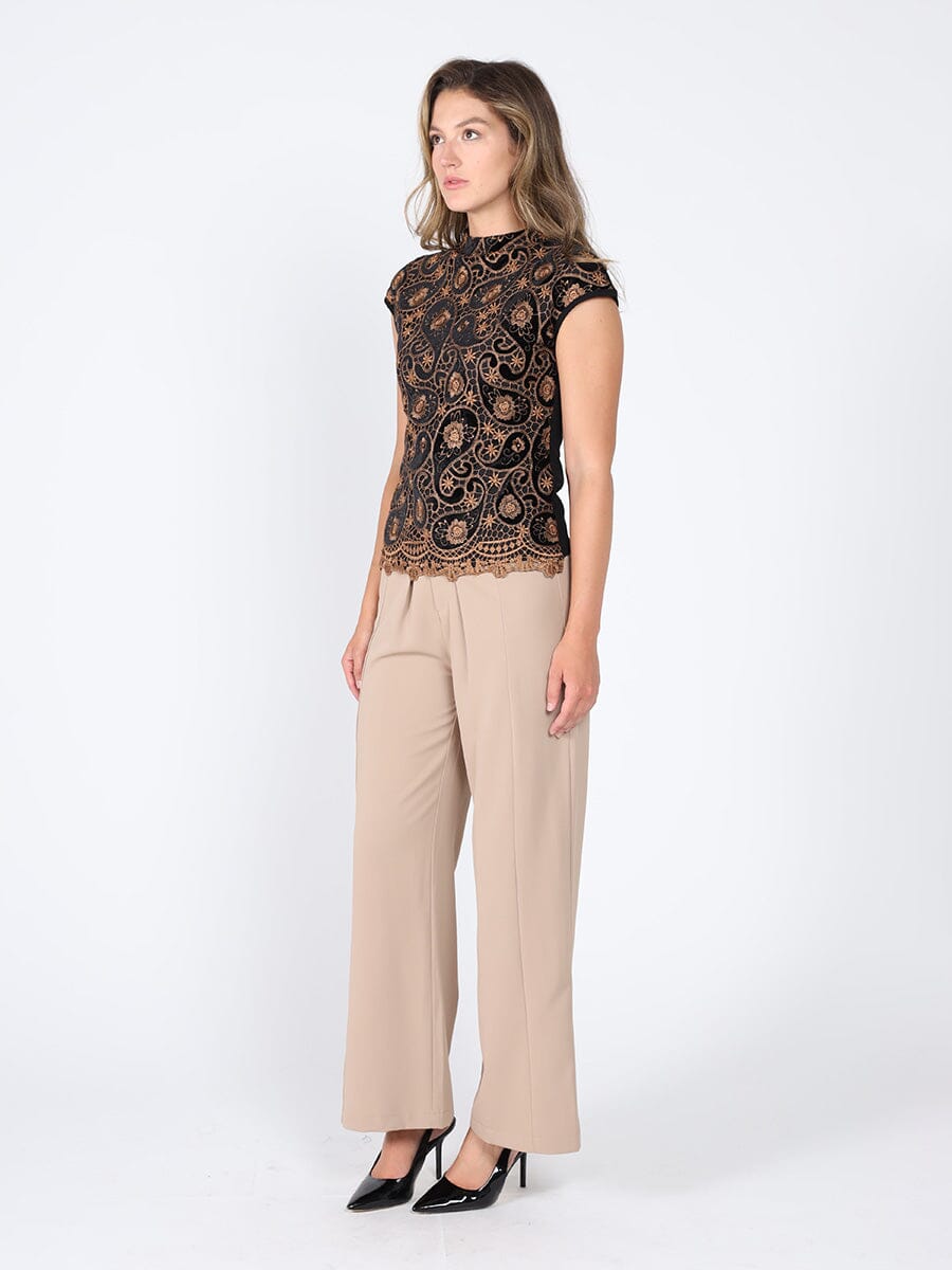 Floral Print Lace Work Sleeveless Top TOP Gracia Fashion 