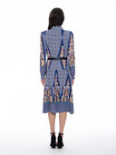 Floral Print Long Sleeve A-Line Buckle Belt Dress DRESS Gracia Fashion 