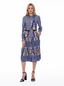 Floral Print Long Sleeve A-Line Buckle Belt Dress DRESS Gracia Fashion 