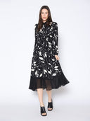 Floral Print Long Sleeve Button Front Midi Dress DRESS Gracia Fashion 