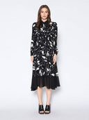 Floral Print Long Sleeve Button Front Midi Dress DRESS Gracia Fashion BLACK S 