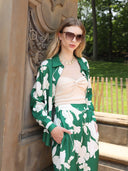 Floral Print Long Sleeve Button Up Shirt TOP Gracia Fashion GREEN S 