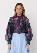 Floral Print Long Sleeve Organza Top TOP Gracia Fashion PURPLE S 