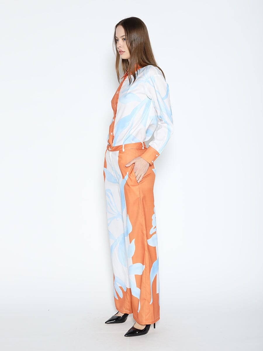 Floral Print Long Sleeve Pajama Set Shirt TOP Gracia Fashion 