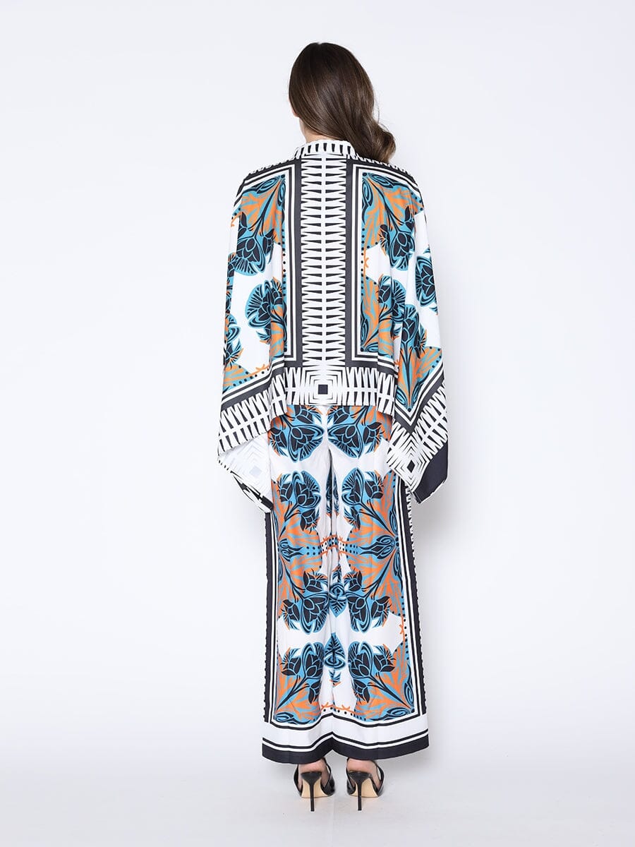 Floral Print Loose Fit Poncho Style Shirt TOP Gracia Fashion 