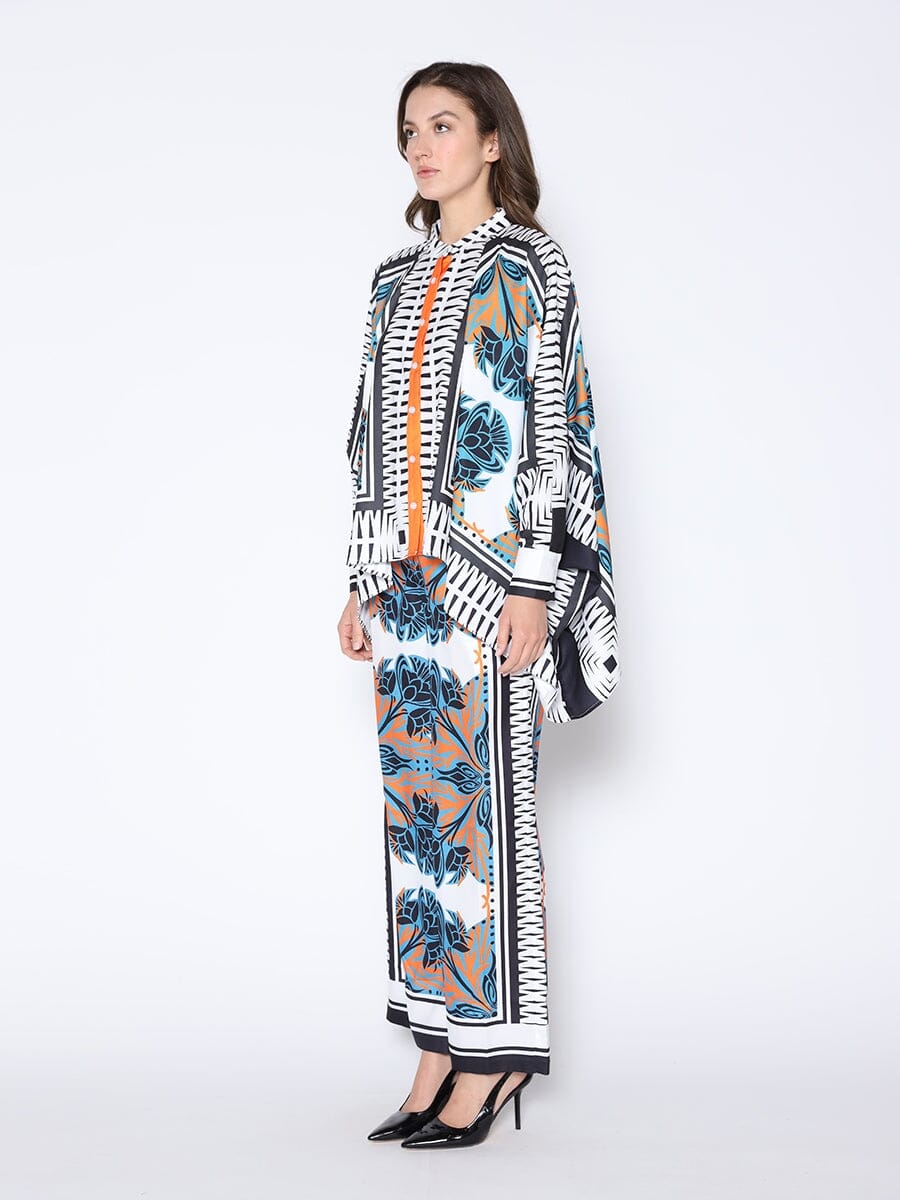 Floral Print Loose Fit Poncho Style Shirt TOP Gracia Fashion 