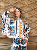 Floral Print Loose Fit Poncho Style Shirt TOP Gracia Fashion WHITE S 