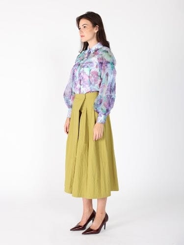 Floral print mesh puffed sleeve shirt top TOP Gracia Fashion 