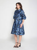 Floral print pinched detail sleeve midi dress DRESS Gracia Fashion 