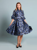 Floral print pinched detail sleeve midi dress DRESS Gracia Fashion BLUE S 