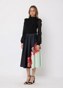Floral Print Pleated A-line Skirt SKIRT Gracia Fashion 